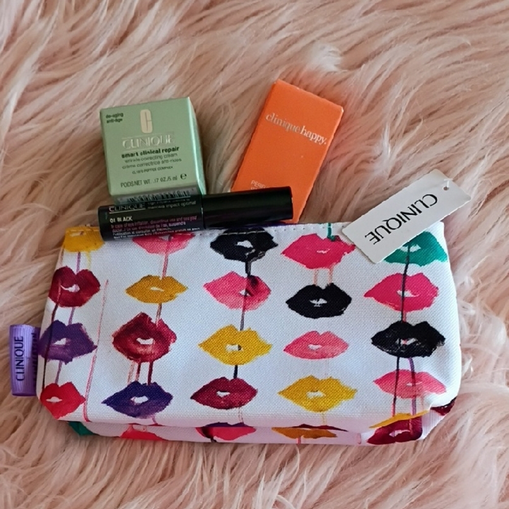 Clinique Colorful Cosmetic Bag With  Products